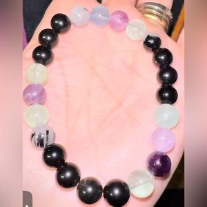 Black Turmaline Fluorite obsidian Bracelet size 7